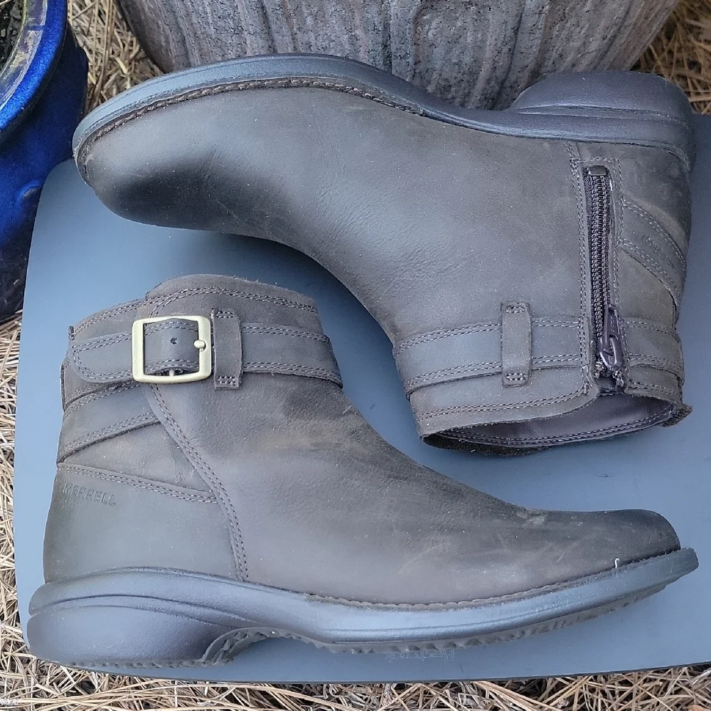 Merrell Chocolate Ankle Boots with Strap - Picture 2 of 10